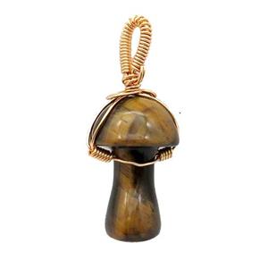 Yellow Tiger Eye Stone Mushroom Pendant Wire Wrapped, approx 18-28mm [GM17700]