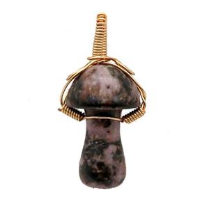 Rhodonite Mushroom Pendant Wire Wrapped, approx 18-28mm [GM17702]