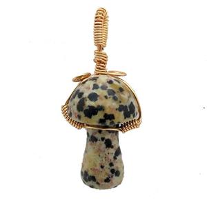 Black Dalmatian Jasper Mushroom Pendant Wire Wrapped, approx 18-28mm [GM17704]