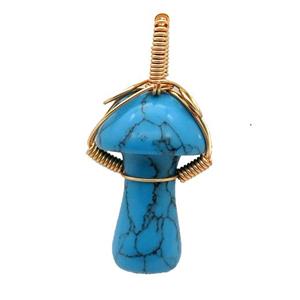 Blue Turquoise Mushroom Pendant Wire Wrapped Dye, approx 18-28mm [GM17706]