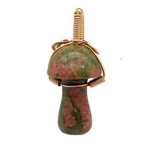 Unakite Mushroom Pendant Wire Wrapped, approx 18-28mm [GM17708]