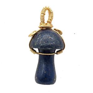 Blue Lapis Mushroom Pendant Wire Wrapped, approx 18-28mm [GM17710]