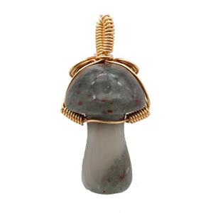 BloodStone Mushroom Pendant Wire Wrapped, approx 18-28mm [GM17713]