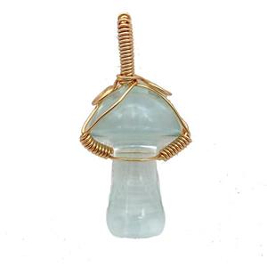 Blue Crystal Glass Mushroom Pendant Wire Wrapped, approx 18-28mm [GM17716]