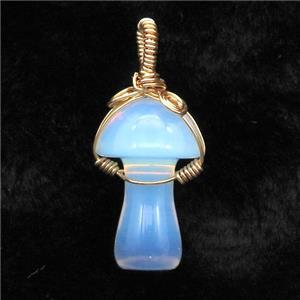 White Opalite Mushroom Pendant Wire Wrapped, approx 18-28mm [GM17717]