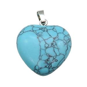 Synthetic Blue Turquoise Heart Pendant, approx 25mm [GM17746]