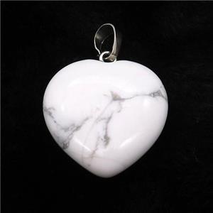 White Howlite Turquoise Heart Pendant, approx 25mm [GM17747]
