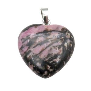 Pink Rhodonite Heart Pendant, approx 25mm [GM17748]