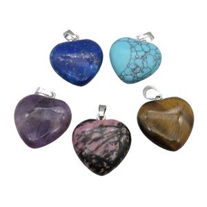 Mixed Gemstone Heart Pendant, approx 25mm [GM17752]