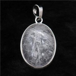 Clear Quartz Oval Pendant Platinum Plated, approx 18x25mm [GM17753]
