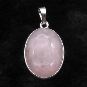 Pink Rose Quartz Oval Pendant Platinum Plated, approx 18x25mm [GM17755]