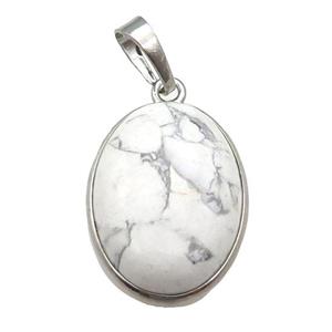 White Howlite Oval Pendant Platinum Plated, approx 18x25mm [GM17756]