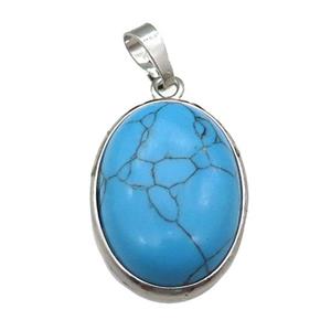 Blue Synthetic Turquoise Oval Pendant Platinum Plated, approx 18x25mm [GM17757]
