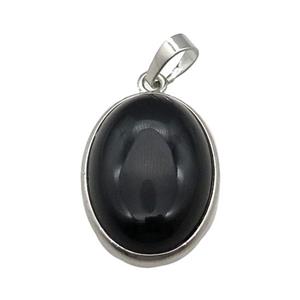Black Obsidian Oval Pendant Platinum Plated, approx 18x25mm [GM17758]