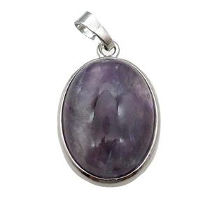 Purple Amethyst Oval Pendant Platinum Plated, approx 18x25mm [GM17761]