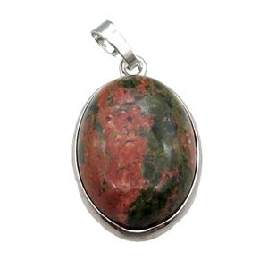 Unakite Oval Pendant Platinum Plated, approx 18x25mm [GM17762]