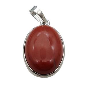 Red Jasper Oval Pendant Platinum Plated, approx 18x25mm [GM17766]