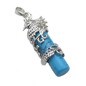 Blue Synthetic Turquoise Column Pendant Phenix Platinum Plated, approx 10-45mm [GM17768]