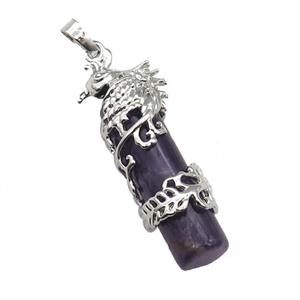 Purple Amethyst Column Pendant Phenix Platinum Plated, approx 10-45mm [GM17774]
