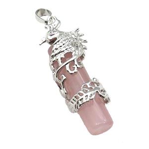 Rose Quartz Column Pendant Phenix Platinum Plated, approx 10-45mm [GM17776]