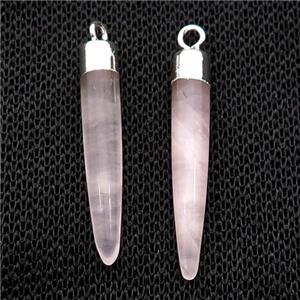 Pink Rose Quartz Bullet Pendant Silver Plated, approx 5-30mm [GM17784]