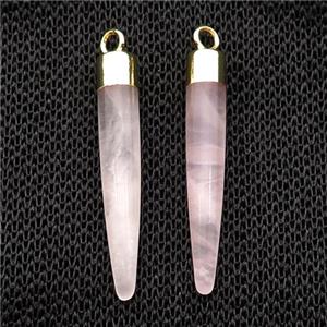 Pink Rose Quartz Bullet Pendant Gold Plated, approx 5-30mm [GM17801]