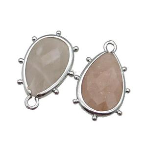Peach Sunstone Teardrop Pendant Faceted Platinum Plated, approx 10-18mm [GM17820]