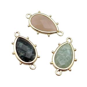 Mixed Gemstone Connector Faceted Teardrop Gold Plated, approx 10-18mm [GM17830]