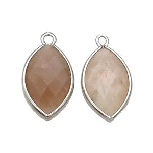 Peach Sunstone Eye Pendant Faceted Platinum Plated, approx 11-18mm [GM17834]