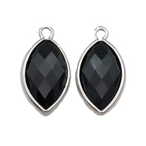 Black Onyx Agate Eye Pendant Faceted Platinum Plated, approx 11-18mm [GM17838]