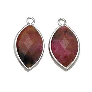 Red Rhodonite Eye Pendant Faceted Platinum Plated, approx 11-18mm [GM17842]