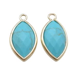 Blue Turquoise Eye Pendant Faceted Gold Plated, approx 11-18mm [GM17848]