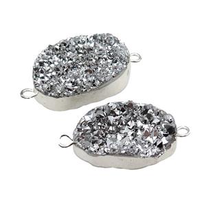 Quartz Druzy Connector Freeform Silver Plated, approx 20-35mm [GM17856]