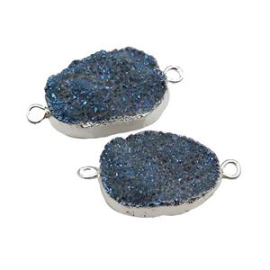GrayBlue Quartz Druzy Connector Freeform Silver Plated, approx 20-35mm [GM17857]