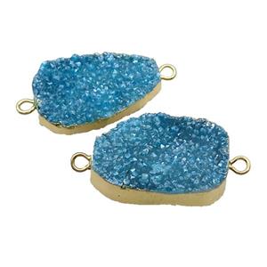 Blue Quartz Druzy Connector Freeform Gold Plated, approx 20-35mm [GM17858]