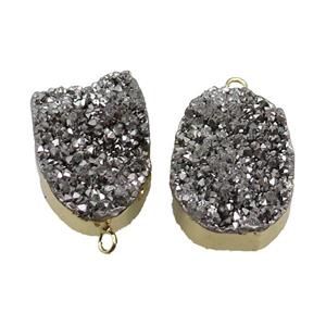 Silver Quartz Druzy Pendant Freeform Gold Plated, approx 20-35mm [GM17859]