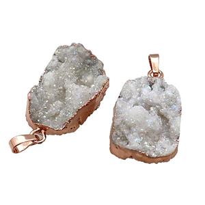 White Quartz Druzy Pendant Freeform AB-Color Rose Gold, approx 20-35mm [GM17860]