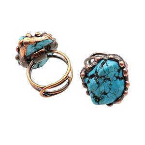 Blue Magnesite Turquoise Nugget Ring Antique Red, approx 20-30mm, 18mm dia [GM17880]