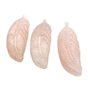 Pink Rose Quartz Leaf Pendant, approx 15-48mm [GM17886]