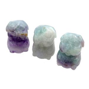 Fluorite Sharpei Dog No Hole Multicolor, approx 22-30mm [GM17936]