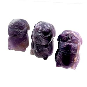 Purple Fluorite Sharpei Dog No Hole, approx 22-30mm [GM17938]