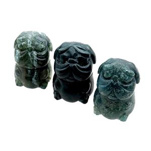 Moss Agate Sharpei Dog No Hole, approx 22-30mm [GM17942]