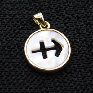 White MOP Shell Circle Pendant Zodiac Sagittarius Gold Plated, approx 14mm dia [GM17964]