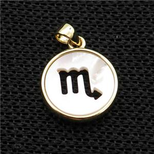 White MOP Shell Circle Pendant Zodiac Scorpio Gold Plated, approx 14mm dia [GM17965]