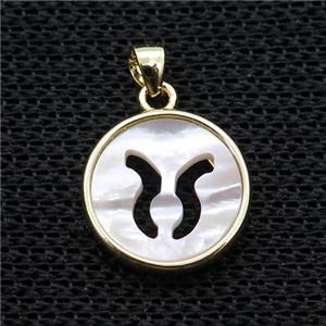 White MOP Shell Circle Pendant Zodiac Leo Gold Plated, approx 14mm dia [GM17968]