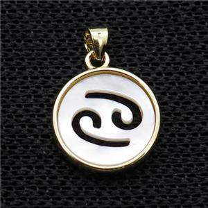 White MOP Shell Circle Pendant Zodiac Cancer Gold Plated, approx 14mm dia [GM17969]