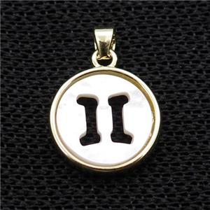 White MOP Shell Circle Pendant Zodiac Gemini Gold Plated, approx 14mm dia [GM17970]
