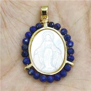 MOP Shell Virgin Mary Pendant With Blue Lapis Gold Plated, approx 21-25mm [GM17982]