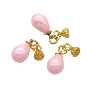 Pink Pearlized Plastic Teardrop Pendant Gold Plated, approx 6.5mm, 10-15mm [GM17985]