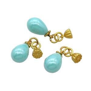 Teal Pearlized Plastic Teardrop Pendant Gold Plated, approx 6.5mm, 10-15mm [GM17986]